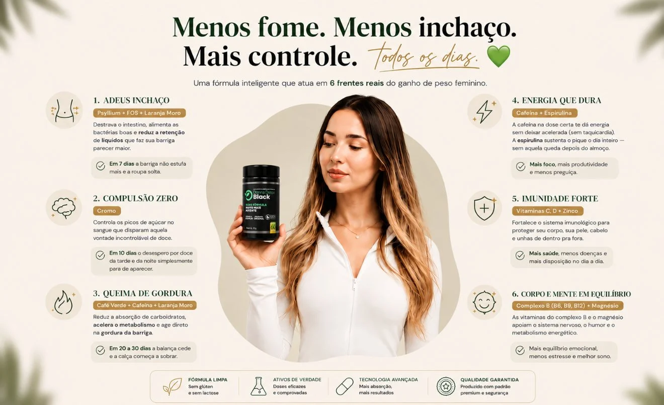 Menos fome, menos inchaço, mais controle: as 6 frentes do Donna Black